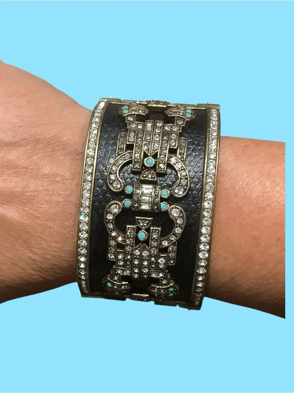 Heidi Daus Black and Turquoise Crystal Statement Cuff Bracelet